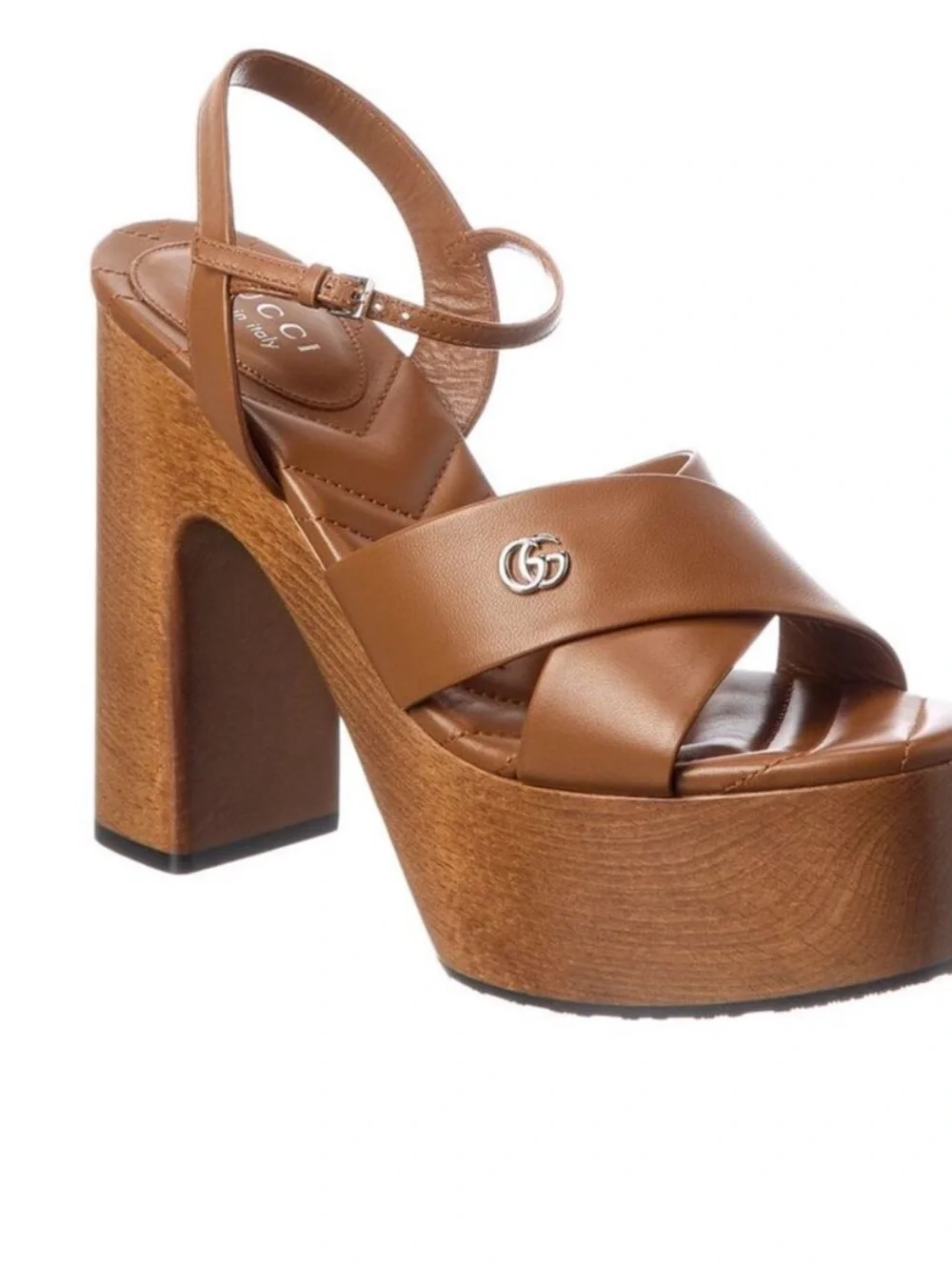 Gucci Brown Leather Platform Sandal with GG Charm